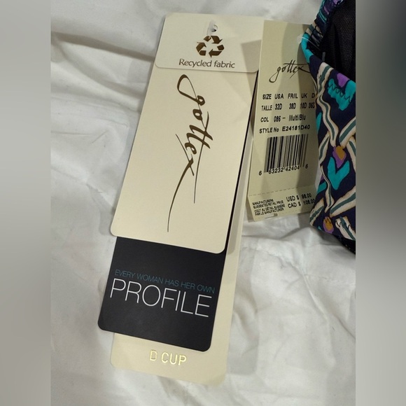 PROFILE BY GOTTEX MASQUERADE D-CUP STRAPPY V-NECK BIKINI TOP Sz 32D - Picture 7 of 8